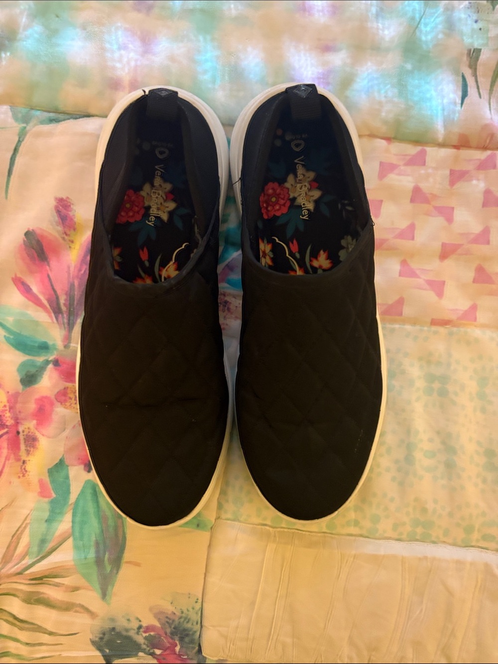 VERA BRADLEY Black Quilted Slip-On Sneakers size 9